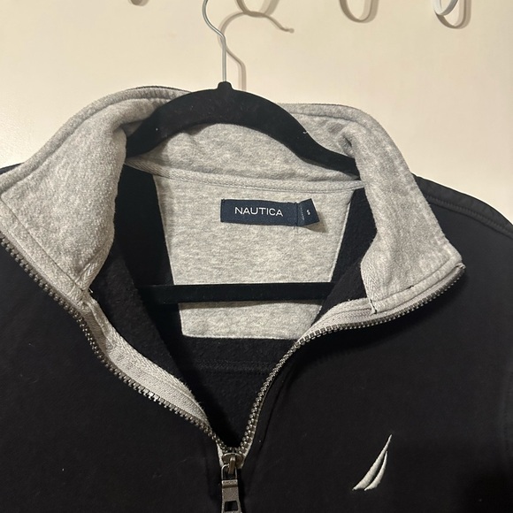 Nautica Black and Gray Zip Up Sweater with High Collar - Picture 2 of 4